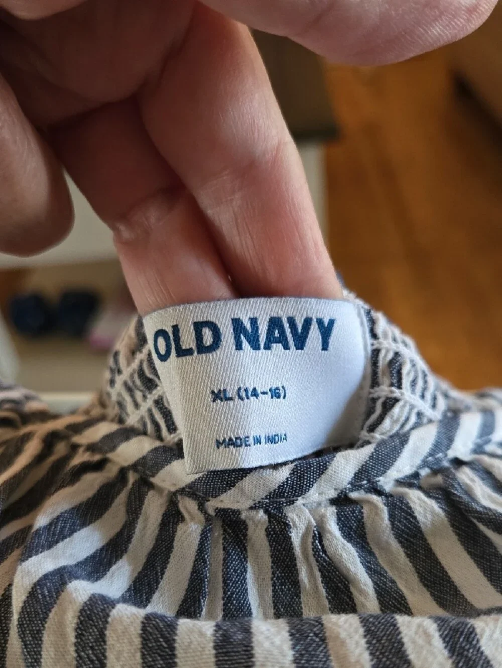 Girl's Old Navy Blue and White Striped Off-Shoulder Tiered Dress.